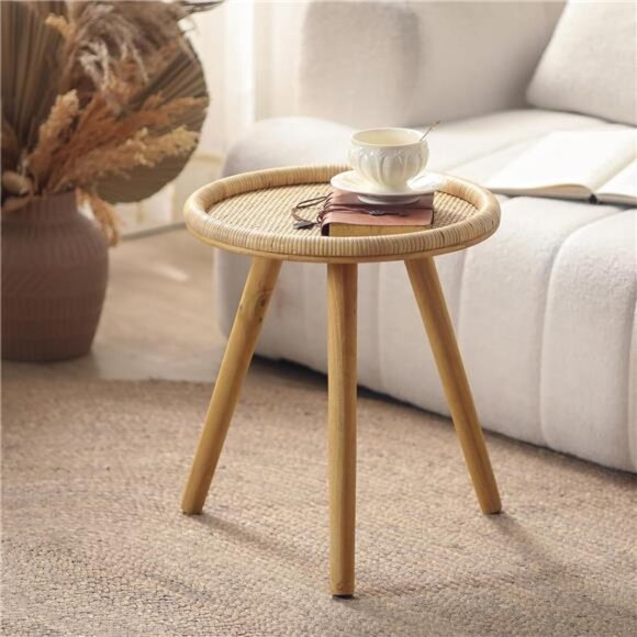 Round Coffee Table, Boho Circle Side Table End Table for Living Room - Picture 2 of 7